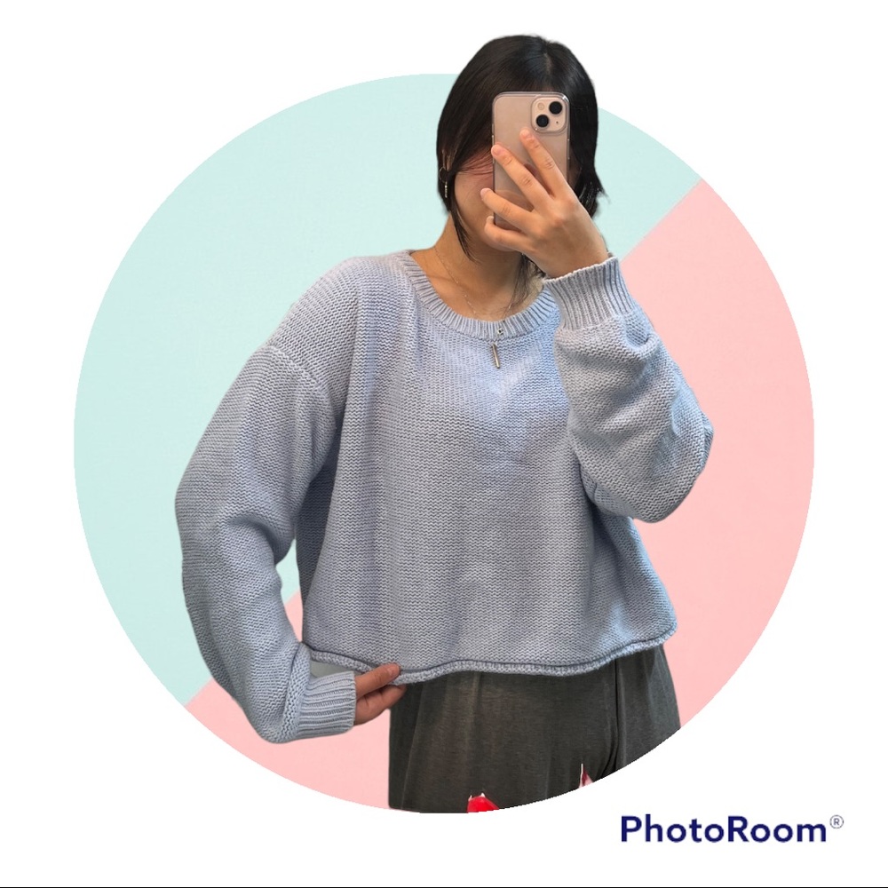 Baby blue periwinkle princess polly cropped knit sweater